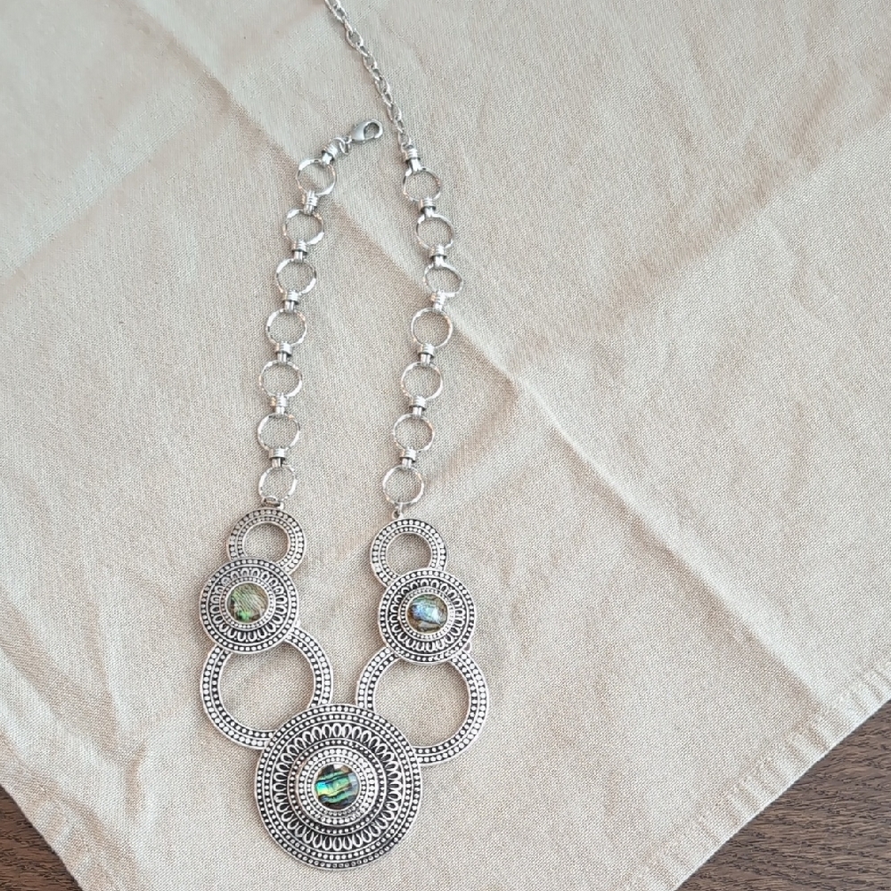Elegant Silver Necklace with Green and Blue Accents